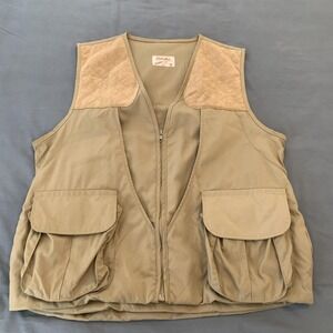 Cabela's Hunting Vest Mens XL Beige Quilted Canvas Shooting Game Bag Zip Pockets